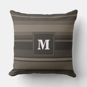 Coussin Bandes taupe monogramme