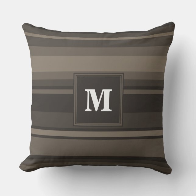 Coussin Bandes taupe monogramme (Recto)