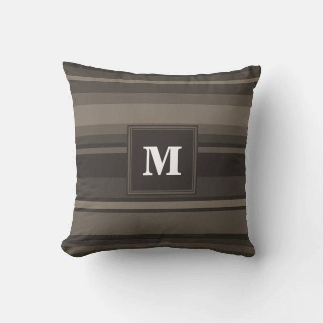 Coussin Bandes taupe monogramme (Recto)