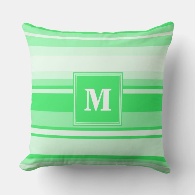 Coussin Bandes vertes de printemps monogramme (Recto)