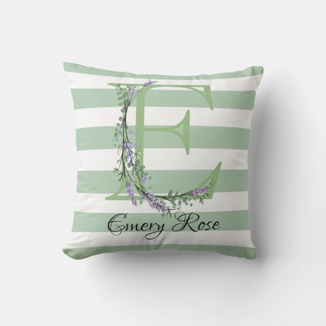 Coussin Bandes vertes doux monogramme lavande verdure (Recto)