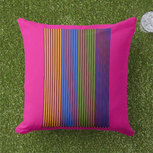 Coussin Bandes verticales arc-en-ciel + garniture décorati (Herbe)