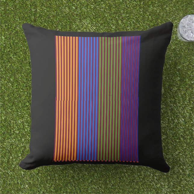Coussin Bandes verticales arc-en-ciel + garniture décorati (Herbe)