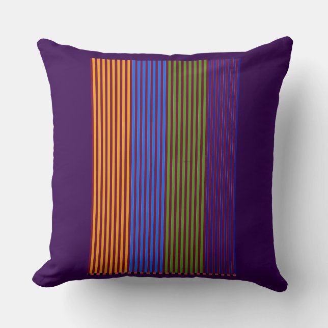 Coussin Bandes verticales arc-en-ciel + garniture décorati (Recto)