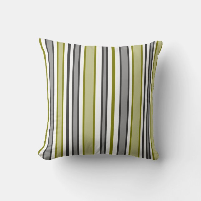 Coussin Bandes verticales blanches et grises terreuses ver (Recto)