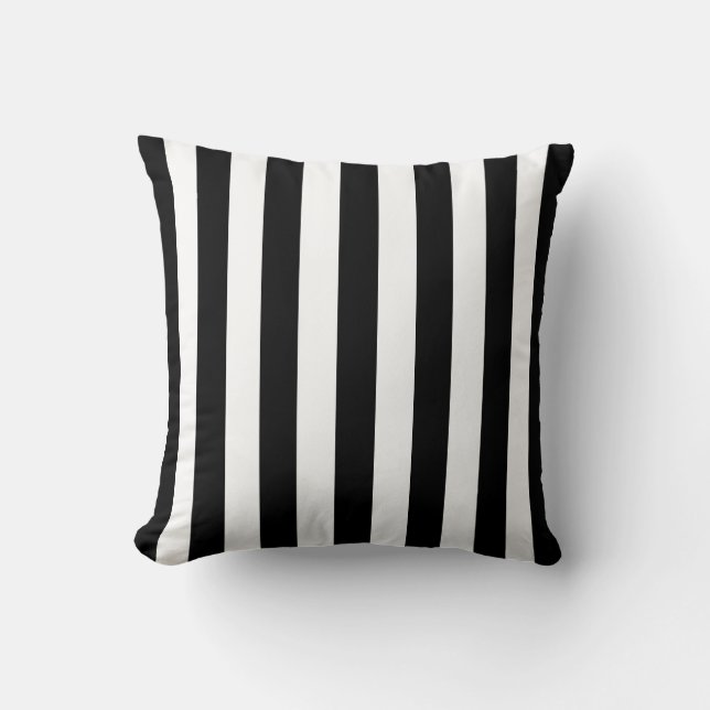 Coussin Bandes Verticales Chic Noir Et Blanc Gratté (Recto)