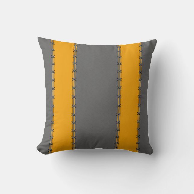 Coussin Bandes verticales jaunes de moutarde, cousues sur  (Recto)