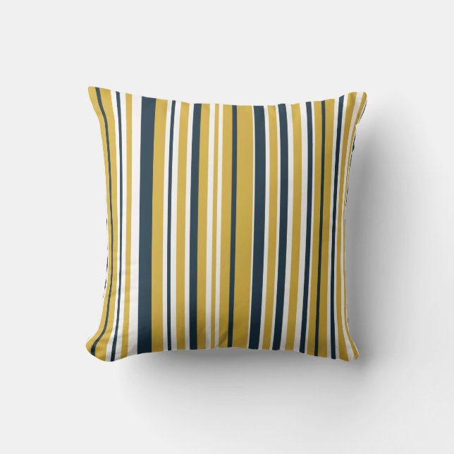 Coussin Bandes Verticales Moutarde Jaune, Bleu Marine, Bla (Recto)