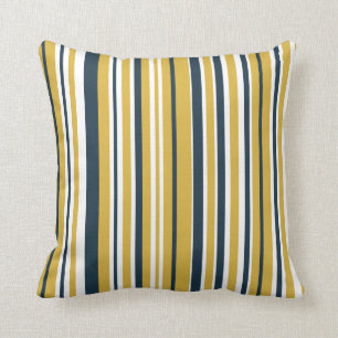Coussin Bandes Verticales Moutarde Jaune, Bleu Marine, Bla