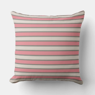 Coussin Bandes verticales rose et gris