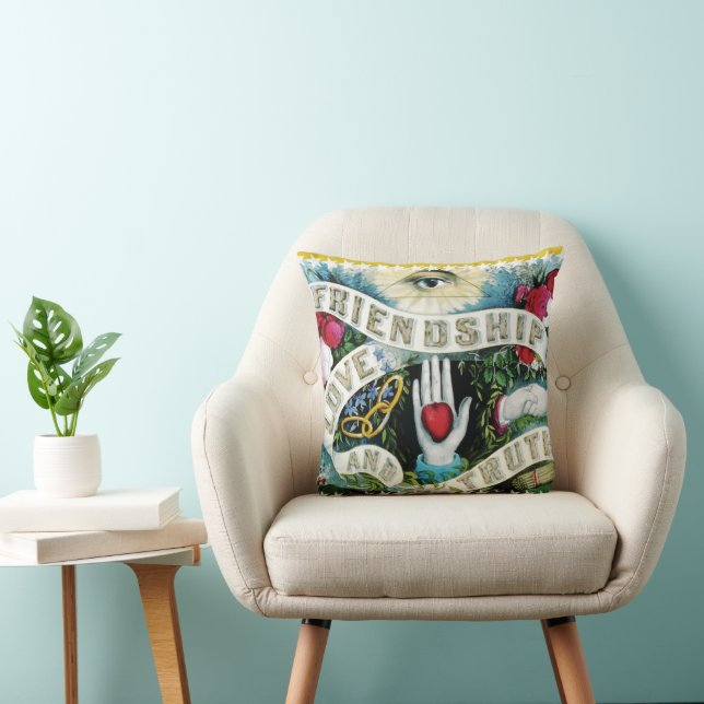 Coussin Bannière Amitié Amour Vérité avec des cœurs et des (Chaise)