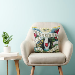 Coussin Bannière d'amitié d'amour et de vérité avec des cœ