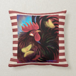 Coussin Bantam Farm à coq noir Vintage peint
