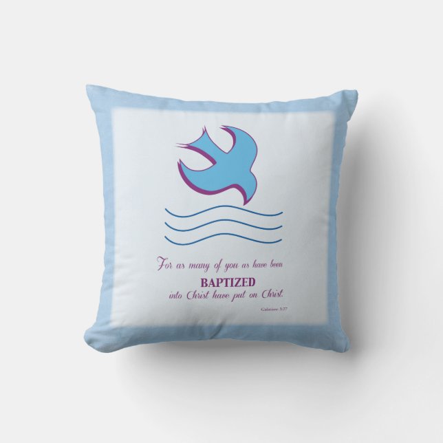 Coussin Baptême Adulte Colombe sur Fond Bleu (Recto)