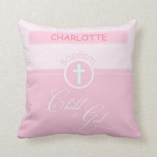 Coussin Baptême de petite-fille, nom personnalisé, enfant