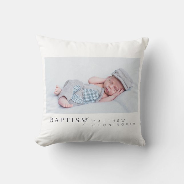Coussin Baptême Pour Lui Photo Personnalisée Minimaliste M (Recto)