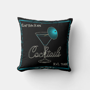 Coussin Bar à cocktails aqua rétro amusant Pub