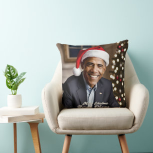Coussin Barack Obama à Noël à Santa Hat