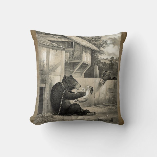 Coussin Barbe - Ours, chien et âne (Recto)