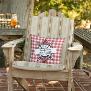 Coussin Barbecue à carreaux rouges et blancs Famille