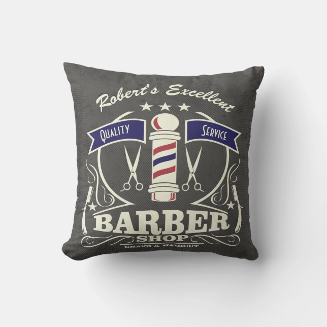 Coussin Barbershop Barber Hipster Stylist Pote Rouge Bleu (Recto)