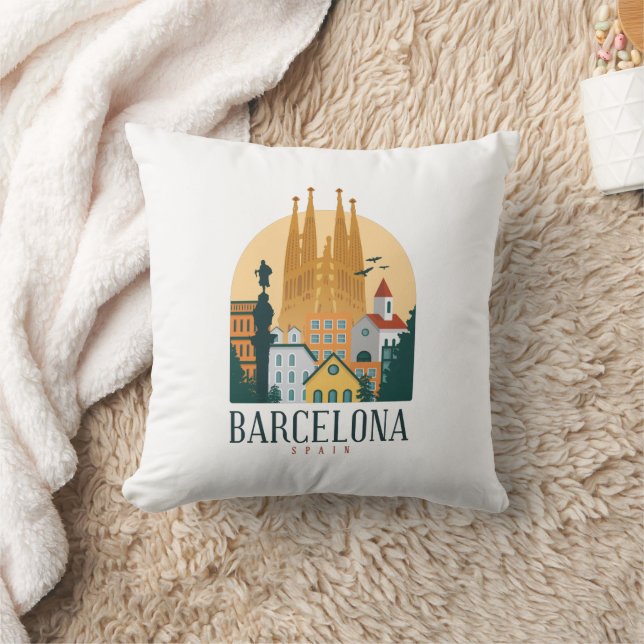 Coussin Barcelona Espagne Skyline Vintage (Couverture)
