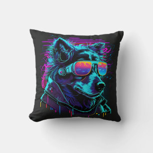 Coussin Bark to the Future : 80s Synthwave Chien Graphic