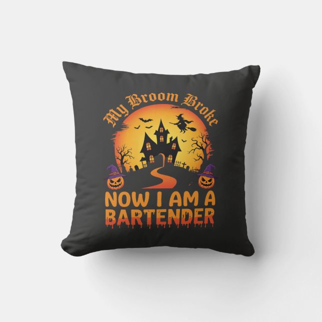 Coussin Barman Halloween Maison Hantée Sorcière Citrouille (Recto)