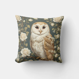 Coussin Barn Owl Et White Roses William Morris Inspiré