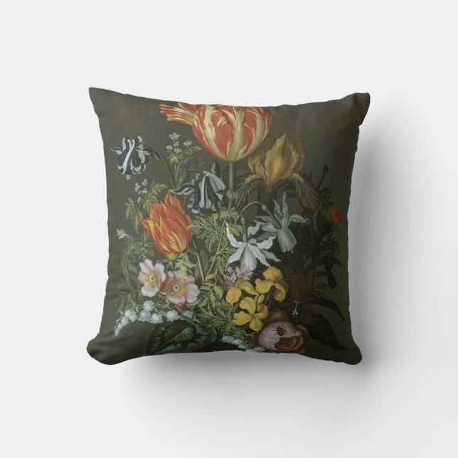 Coussin Baroque antique, nature morte florale Fleurs dans  (Recto)