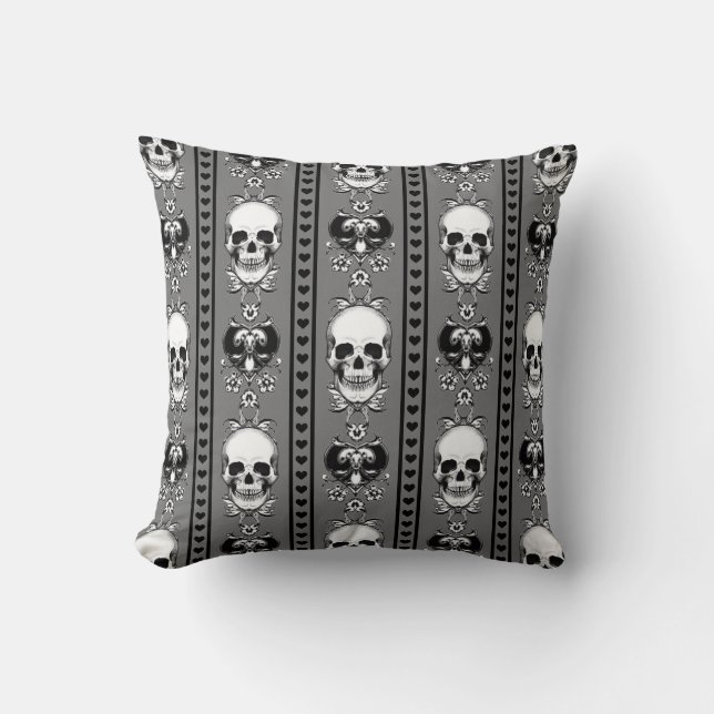 Coussin Baroque Crâne Motif Gris (Recto)