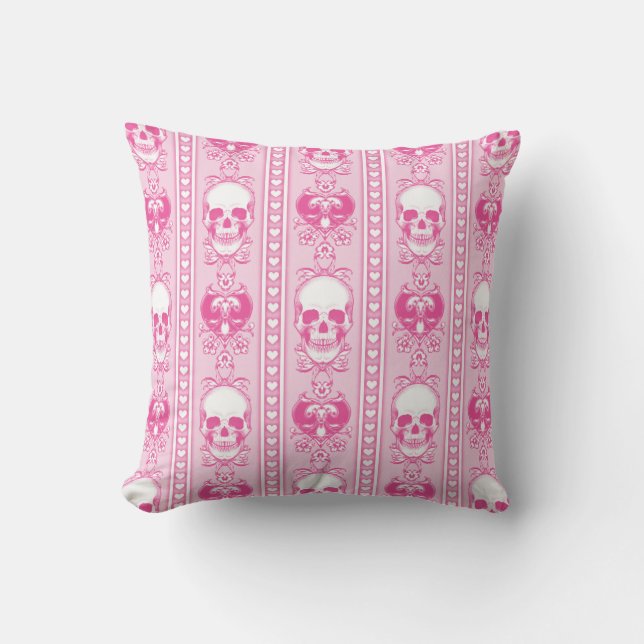 Coussin Baroque Crâne Motif rose (Recto)