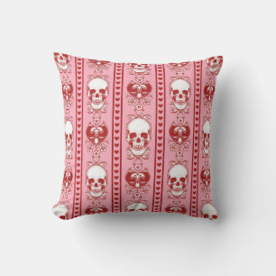 Coussin Baroque Crâne Motif rose rouge