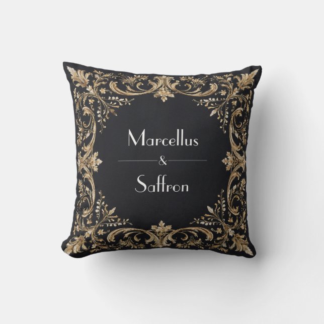 Coussin Baroque doré régale défilement noir luxe mariage (Recto)