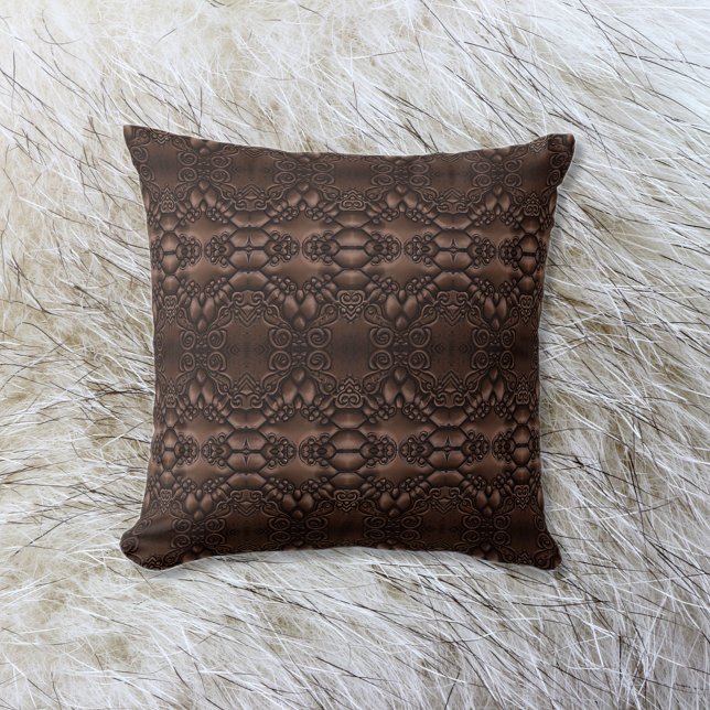 Coussin Baroque Faux Cuir Brown Motif Fleece Blanche (Créateur téléchargé)