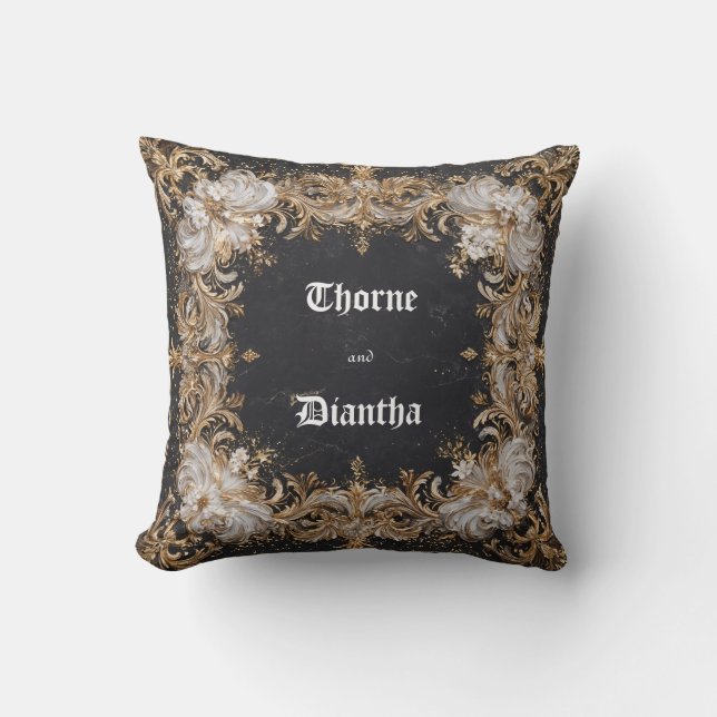 Coussin Baroque Or Floral Blanc Marbre Noir Royal (Recto)