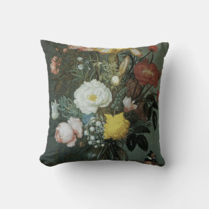 Coussin Baroque Vintage, Bouquet de Fleurs dans un Vase en