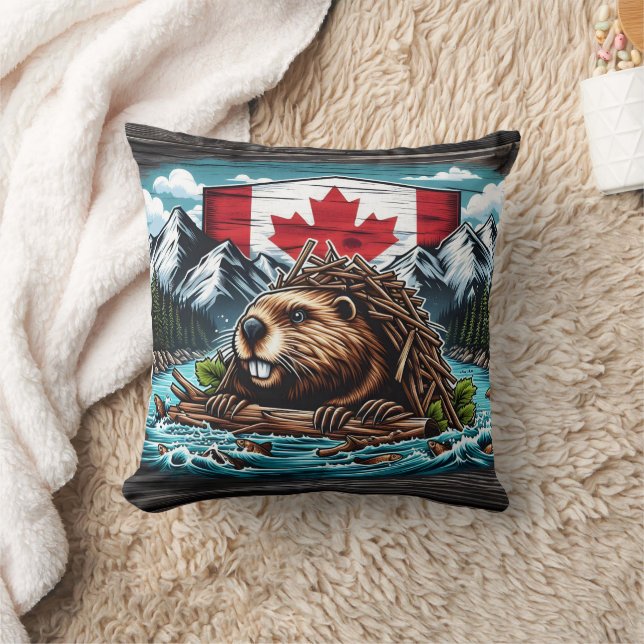 Coussin Barrage canadien de l'immeuble Beaver dans un pays (Couverture)