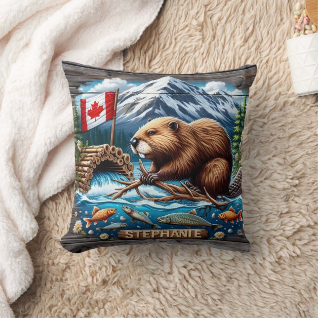 Coussin Barrage de l'édifice du castor canadien près du ru (Couverture)