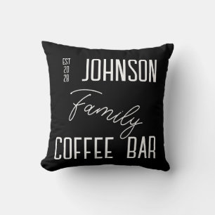 Coussin Barre de café de cuisine Nom de famille Noir et bl