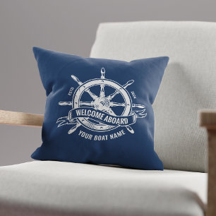 Coussin Barre de Navire Nautique Bienvenue à Bord Bleu Mar
