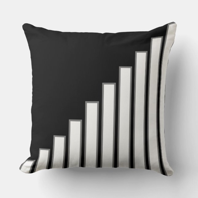 Coussin Barres fractionnées en croissant blanc sur noir (Recto)