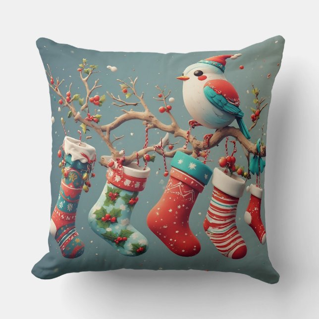 Coussin Bas de Noël festifs accrochés avec du houx (Recto)