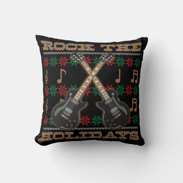 Coussin Basculez le chandail laid de Noël de guitare de (Recto)