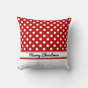 Coussin Base blanche Pois rouge personnalisée Joyeux Noël
