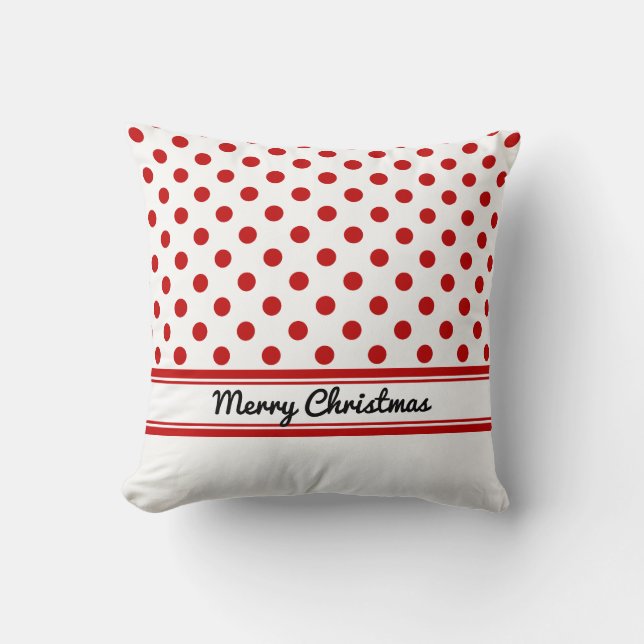 Coussin Base blanche Pois rouge personnalisée Joyeux Noël (Recto)