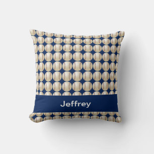 Coussin Baseball, Blue Personalized Name Square