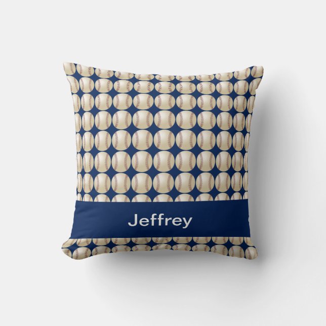 Coussin Baseball, Blue Personalized Name Square (Recto)