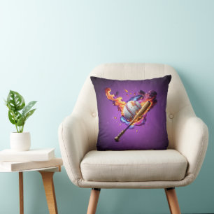 Coussin Baseball en feu.