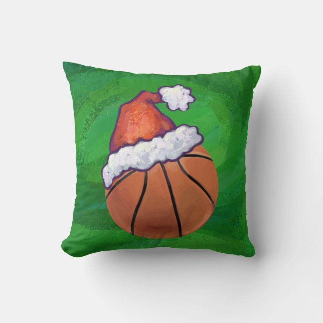 Coussin Basket-ball de Santa Hat sur Green (Recto)